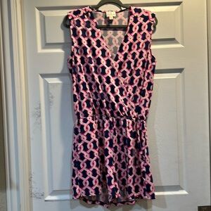 Julie Brown NYC Navy Neon Pink Printed Faux Wrap Romper L